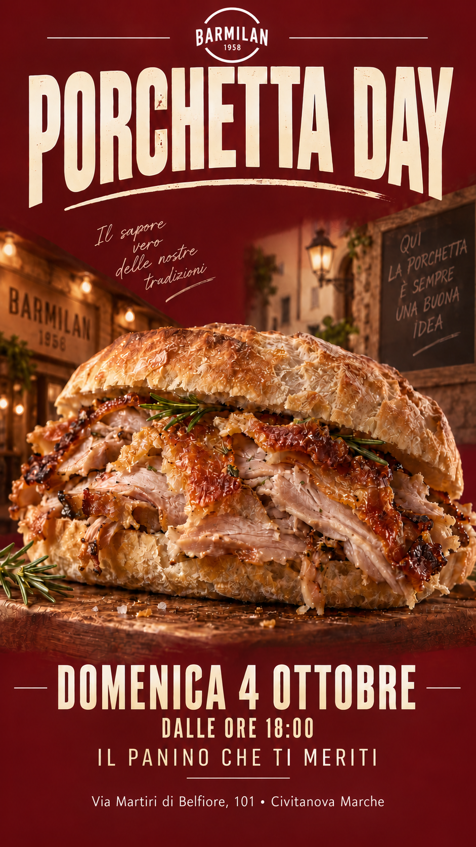 Porchetta Day al BARMILAN, domenica 4 ottobre dalle ore 18:00